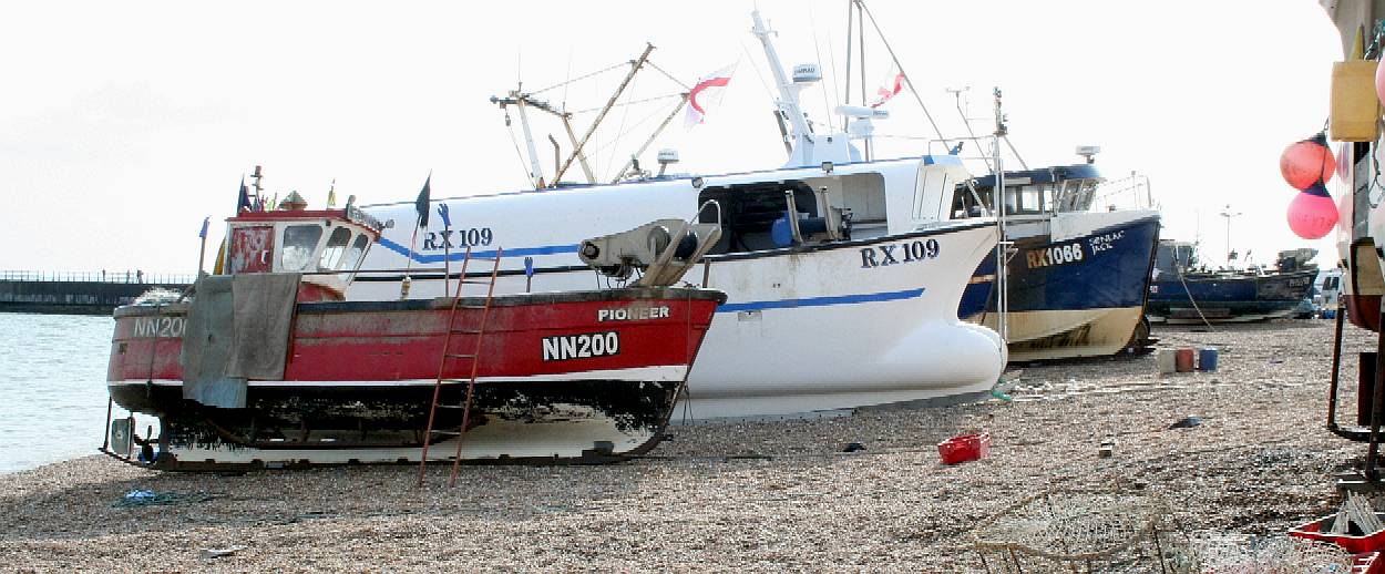 Hastings beach in Sussex, England, world's largest fishing fleet