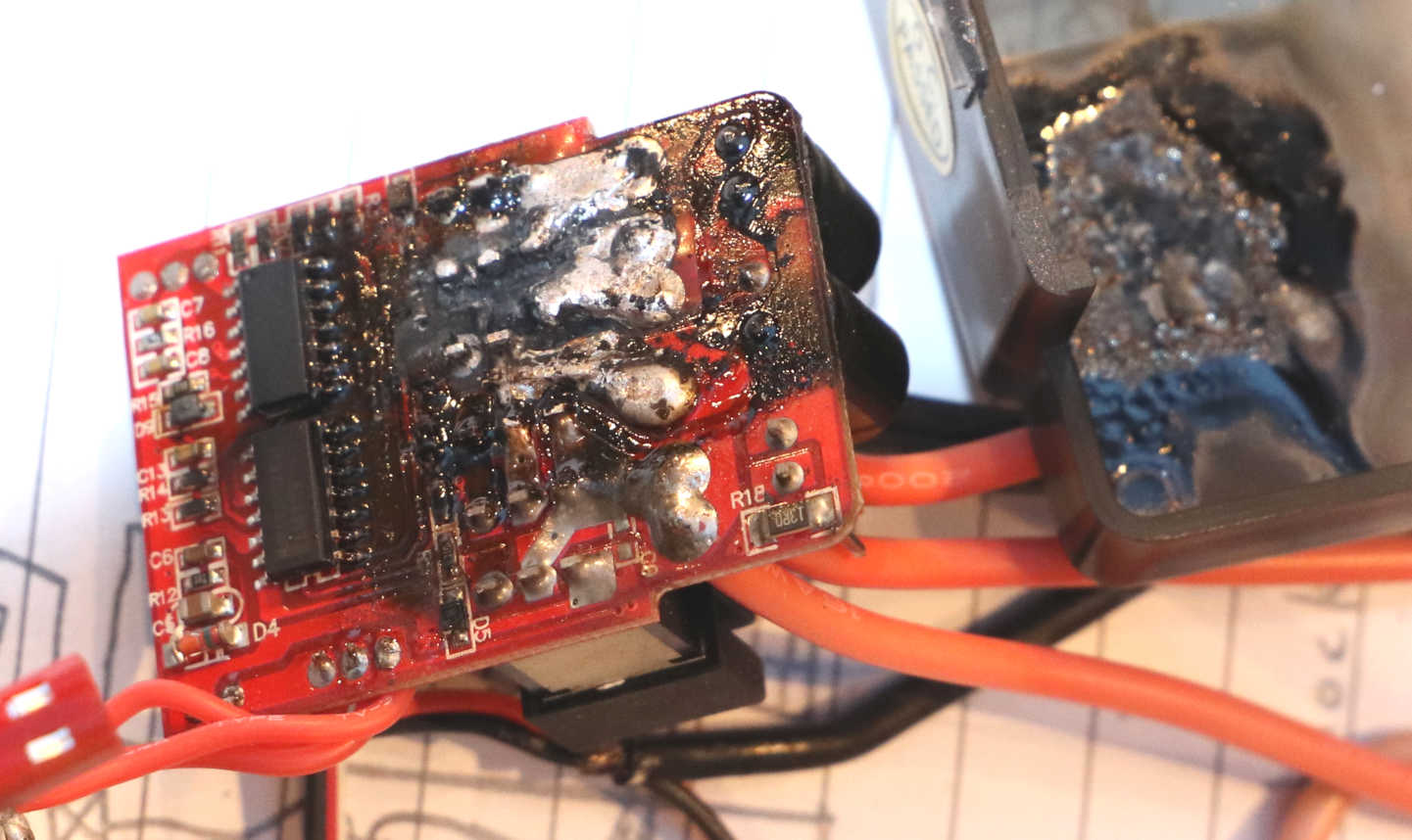 A Chinese speed controller that caught fire and blew up.